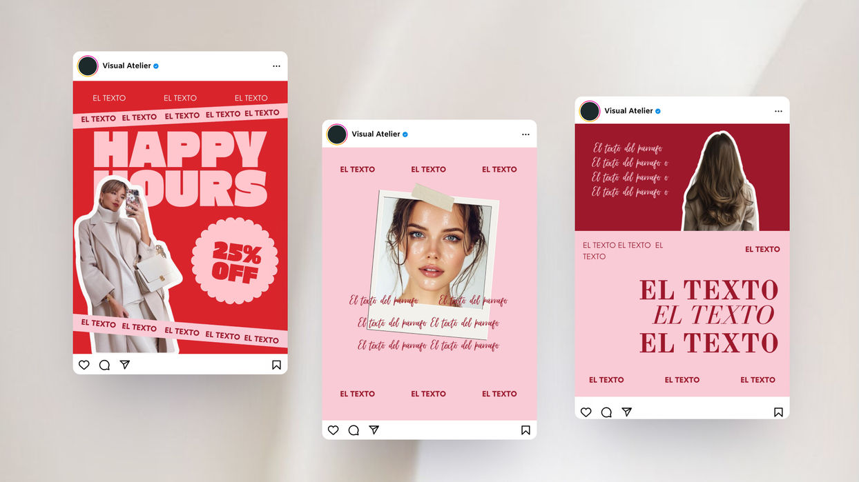 Plantillas de redes sociales con 'Happy Hours' y retratos