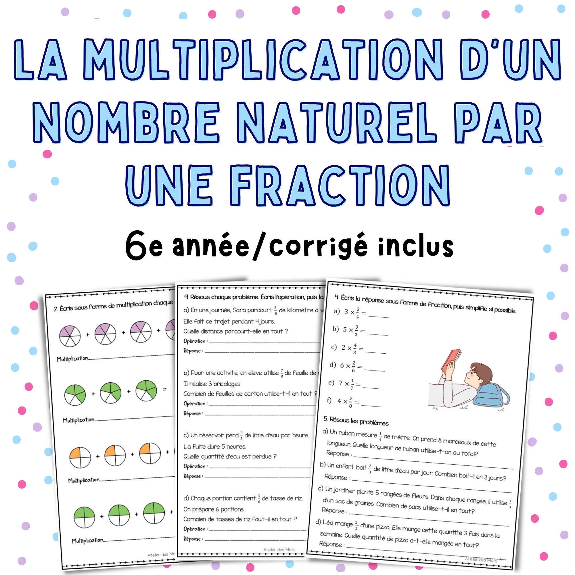 Couverture de la ressource Multiplication d’un nombre naturel par une fraction 6e année