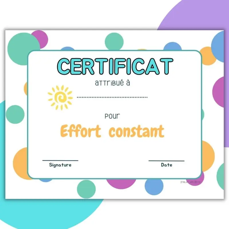 Miniature : Certificats fin d'année confetti design
