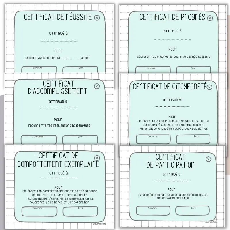 Miniature : Certificats fin d'année doodle design