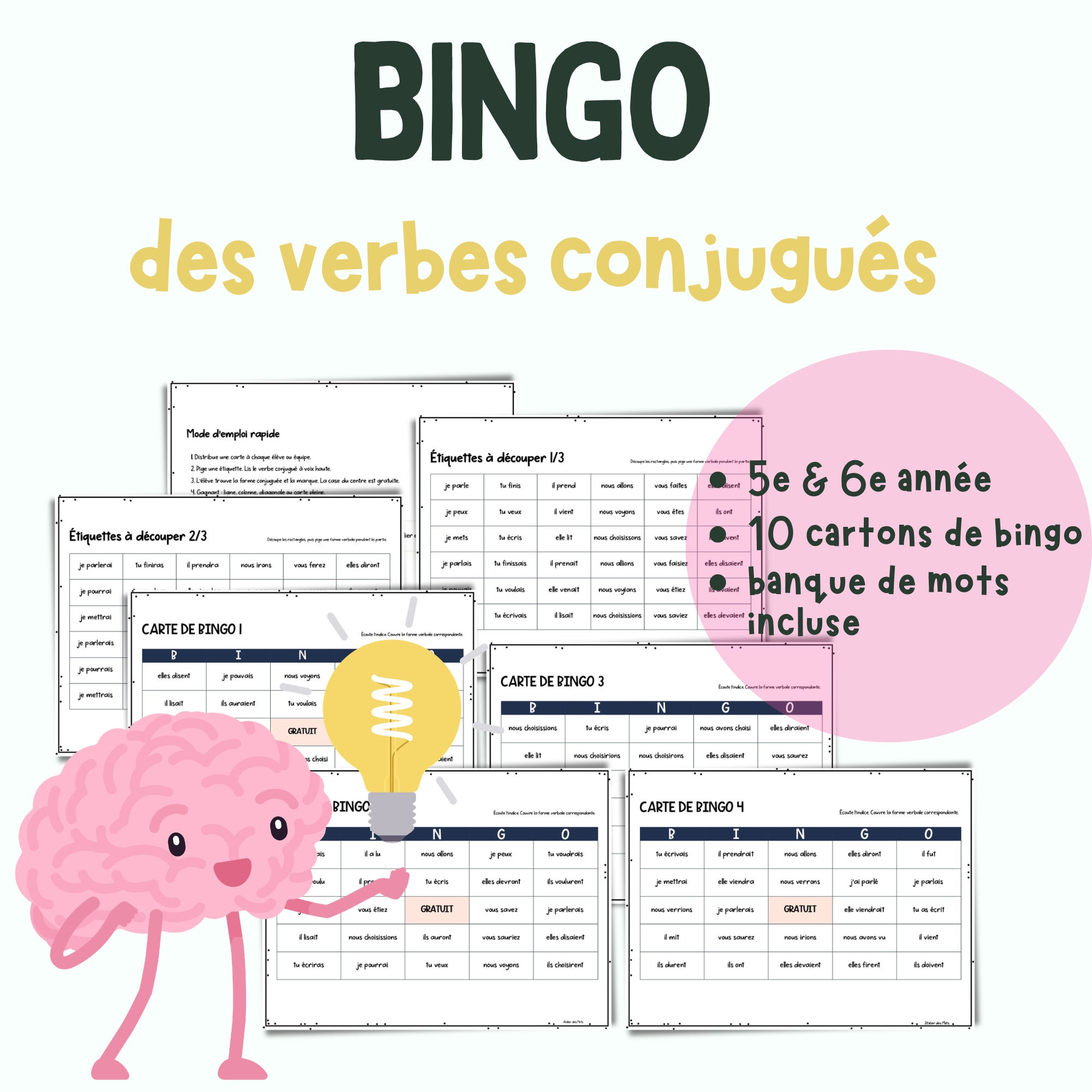 Bingo des verbes conjugués 5e et 6e année