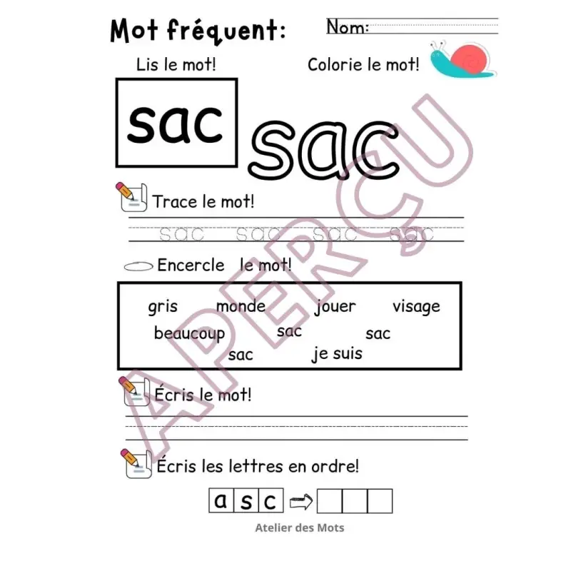 Miniature : Mots fréquents 1re année (5)