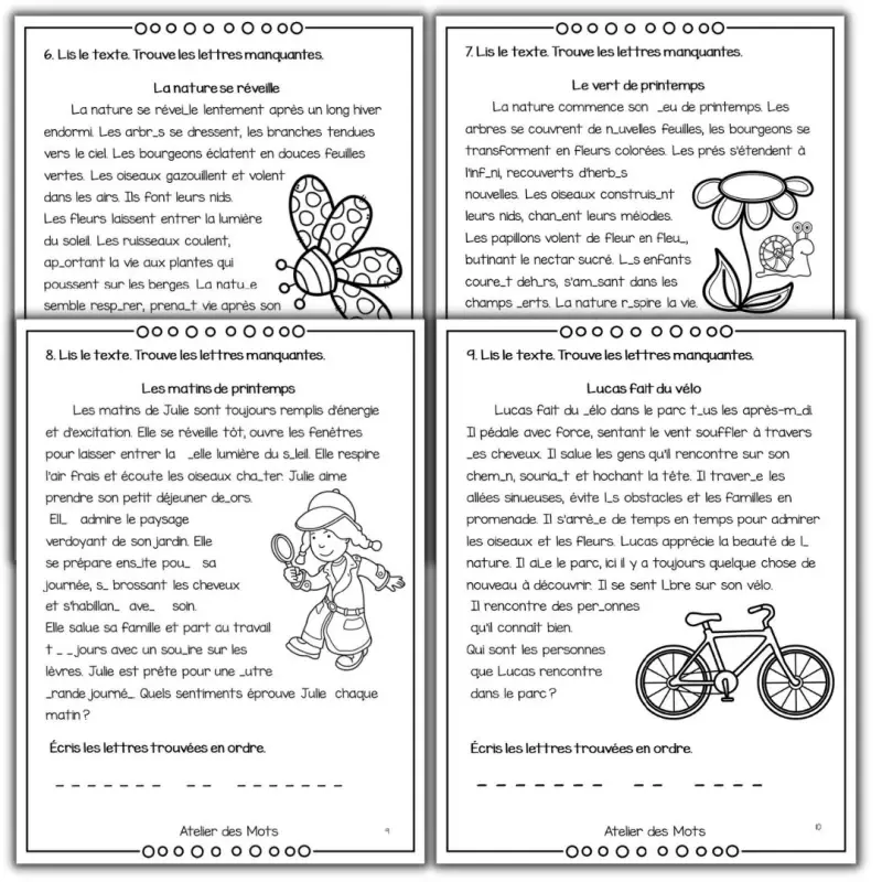 Miniature : Fiche de printemps pour pratiquer l’encodage, compléter un texte et répondre à une question