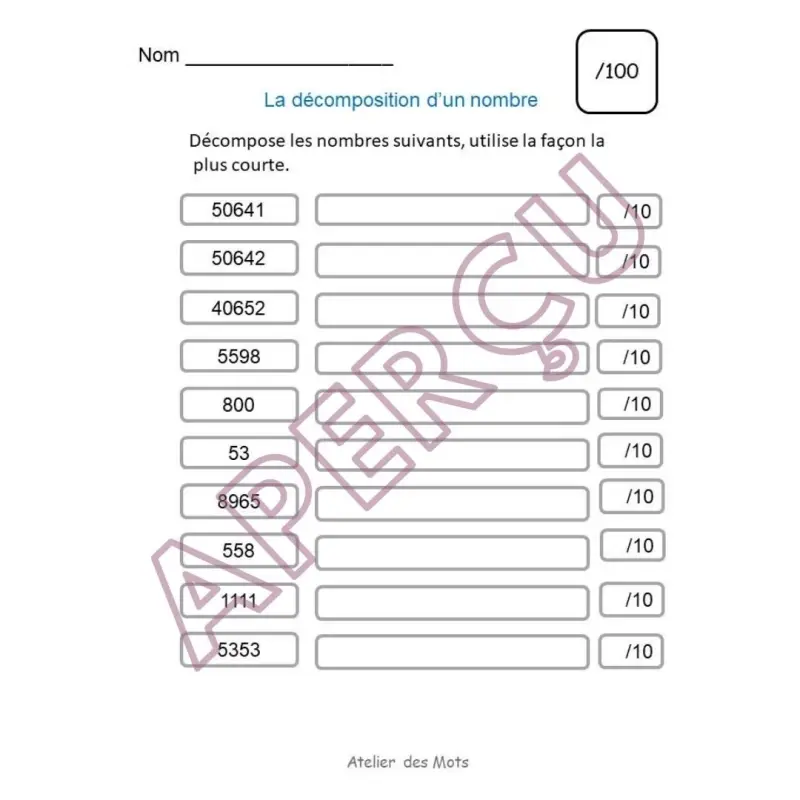 Miniature : Évaluation Math 3e année
