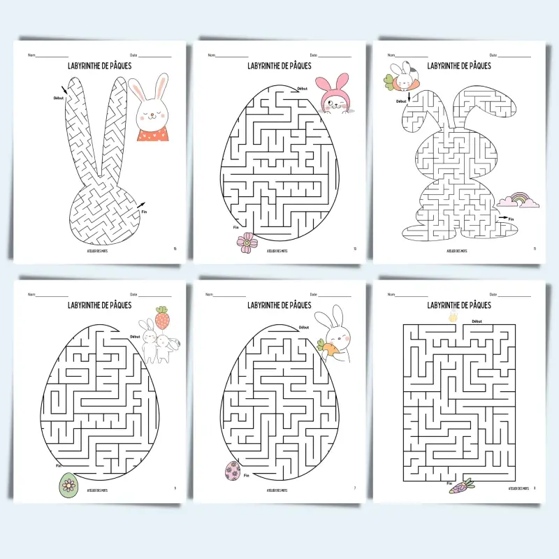Thumbnail: Activité ludique de Pâques avec labyrinthes en forme d’œufs et de lapins