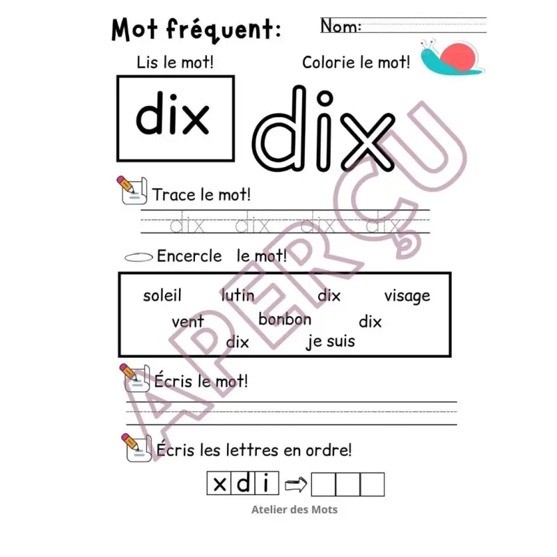 Miniature : Mots fréquents 1re année (5)