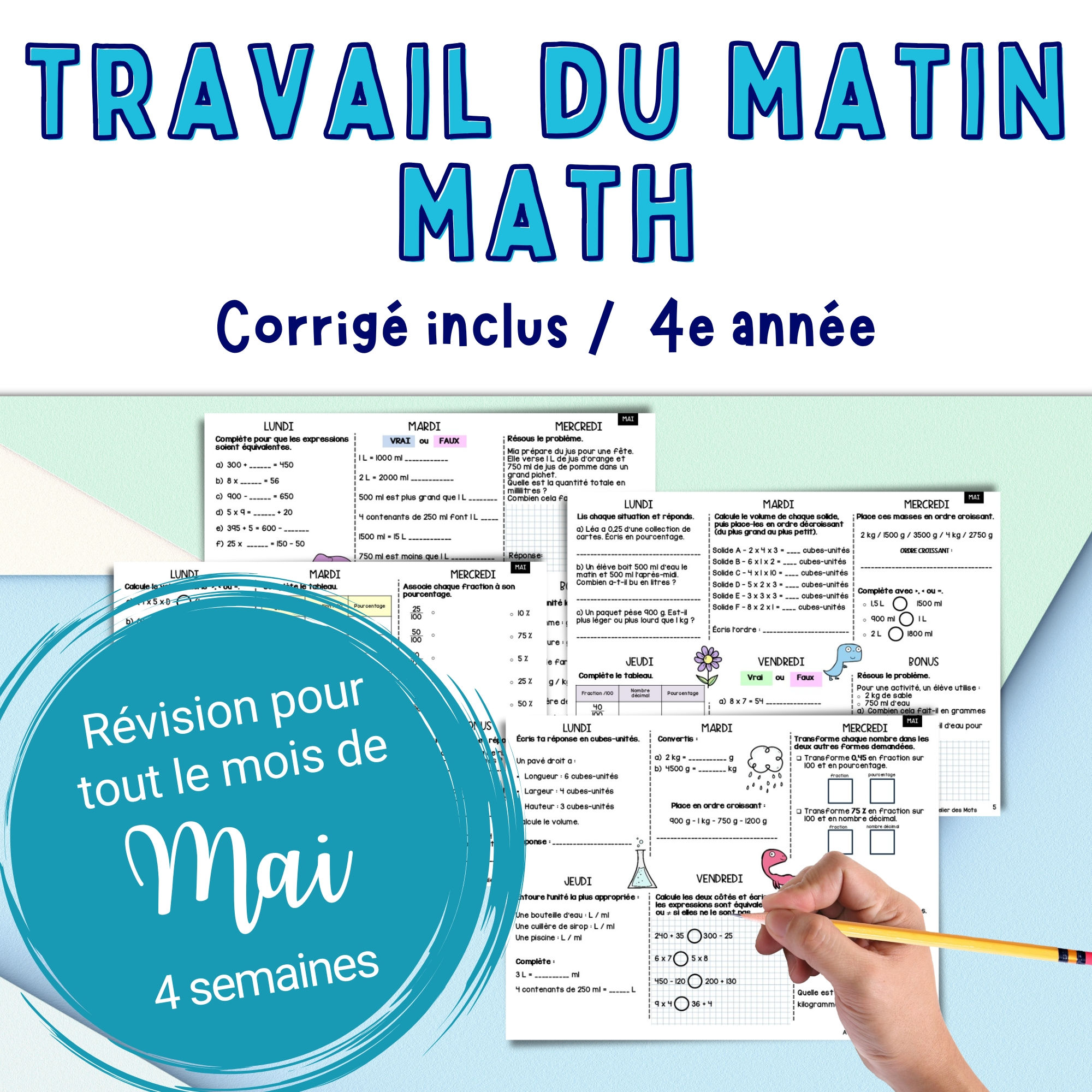 Couverture de la ressource Travail du matin Math 4e année Mai