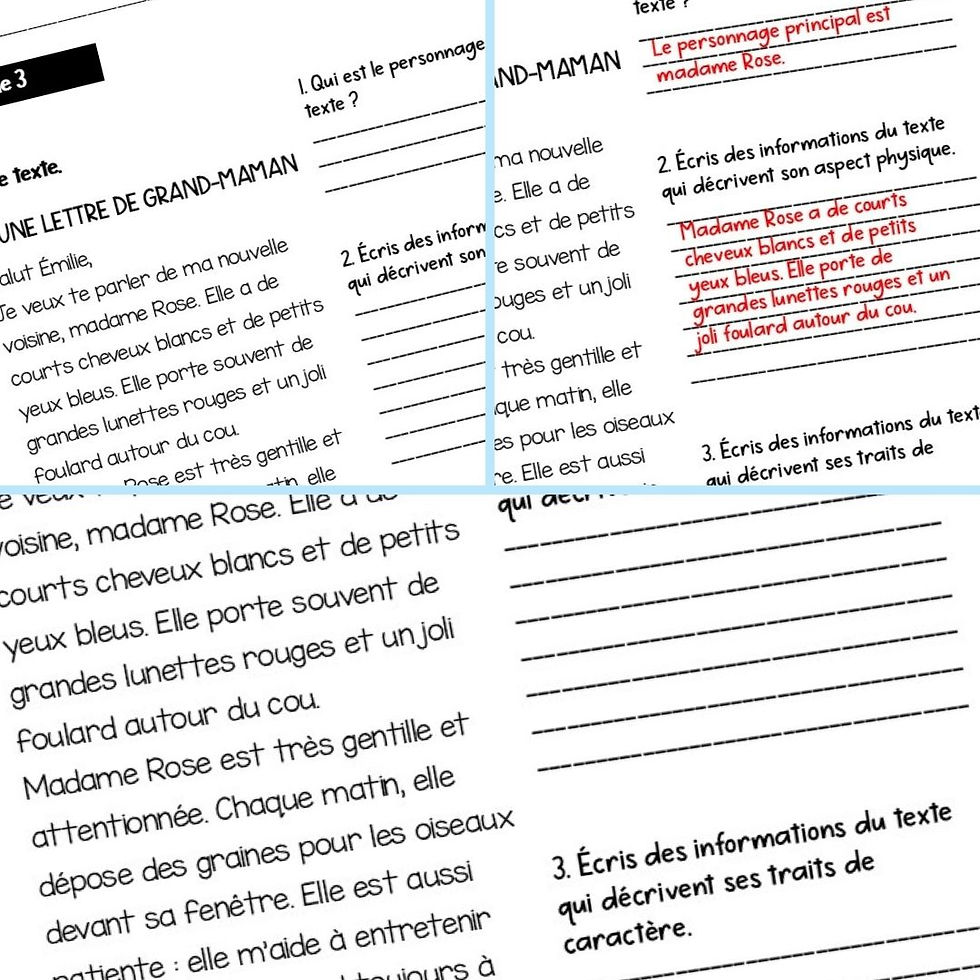 Personnages et leurs caractéristiques – textes courts et questions de compréhension