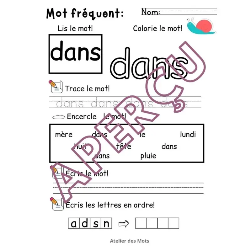 Miniature : Mots fréquents 1re année (3)