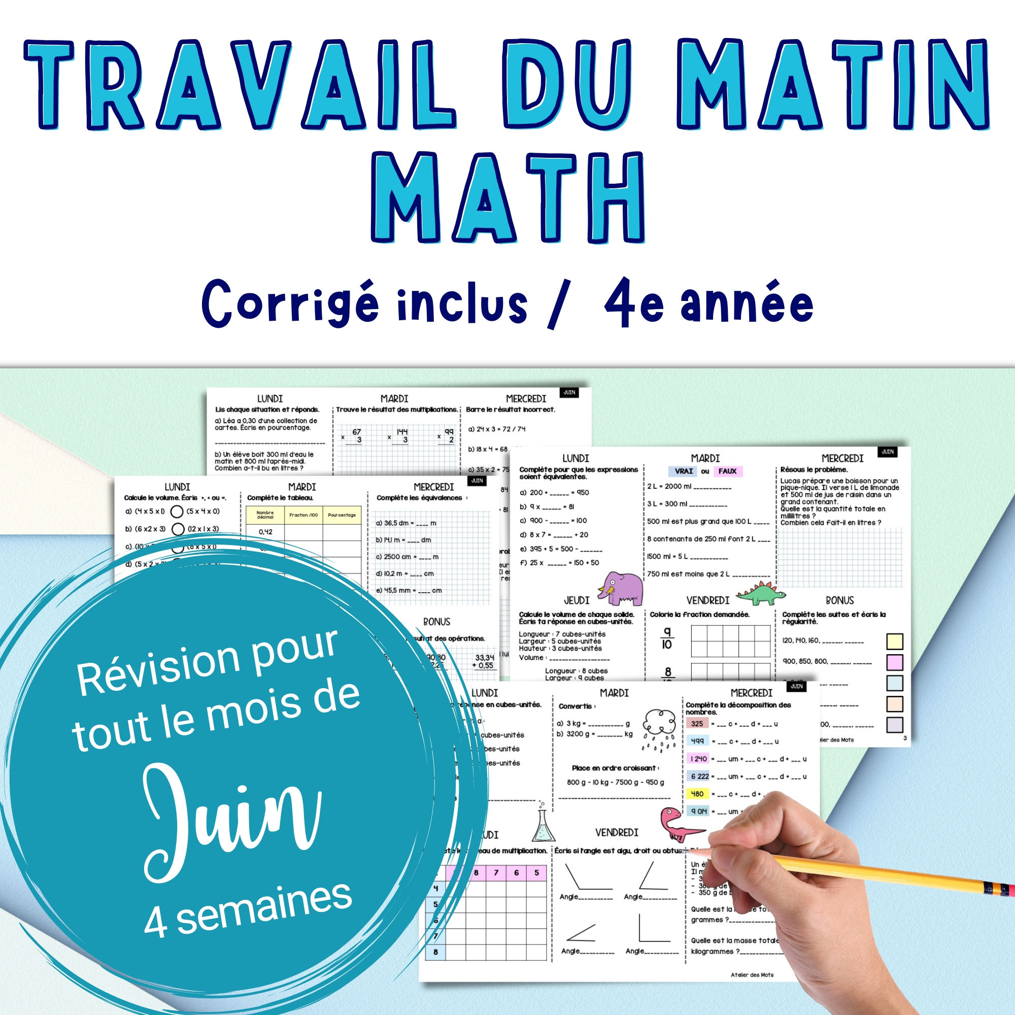 Couverture de la ressource Travail du matin Math 4e année Juin