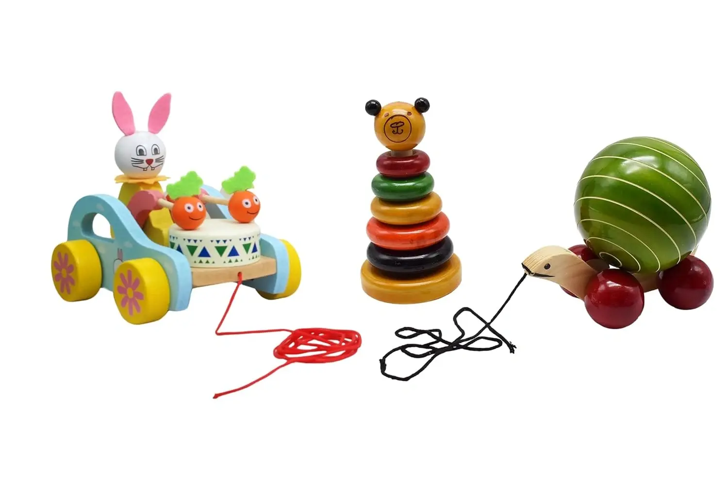 CHANNAPATNA TOYS Pull Along Wooden Rabbit & Snail Toy for Toddlers