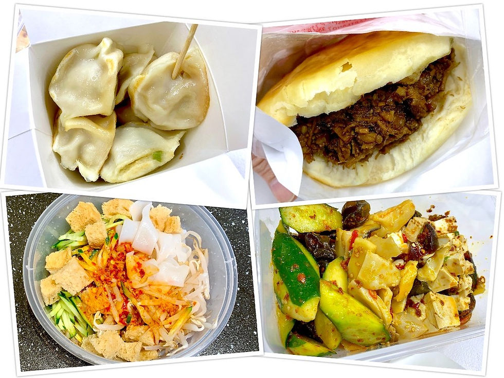 Dough Magic (扑面而来): Pan-fried dumplings, 肉夹馍 (meat in a bun), Shanxi Cold Noodle, cold dishes.