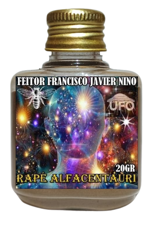 Pote de Rapé Alfa Centauri artesanal com rótulo visível e aparência natural do produto.