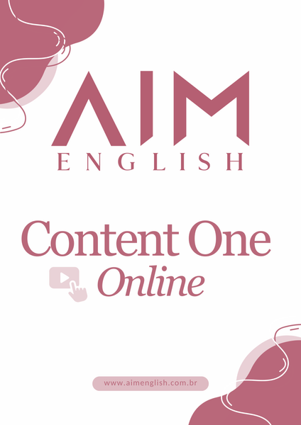 O fundo é um vinho claro com a logo da escola Aim English e uma imagem ilustrativa.