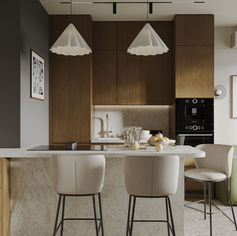 кухня с графитовыми стенами в современном стиле с островом