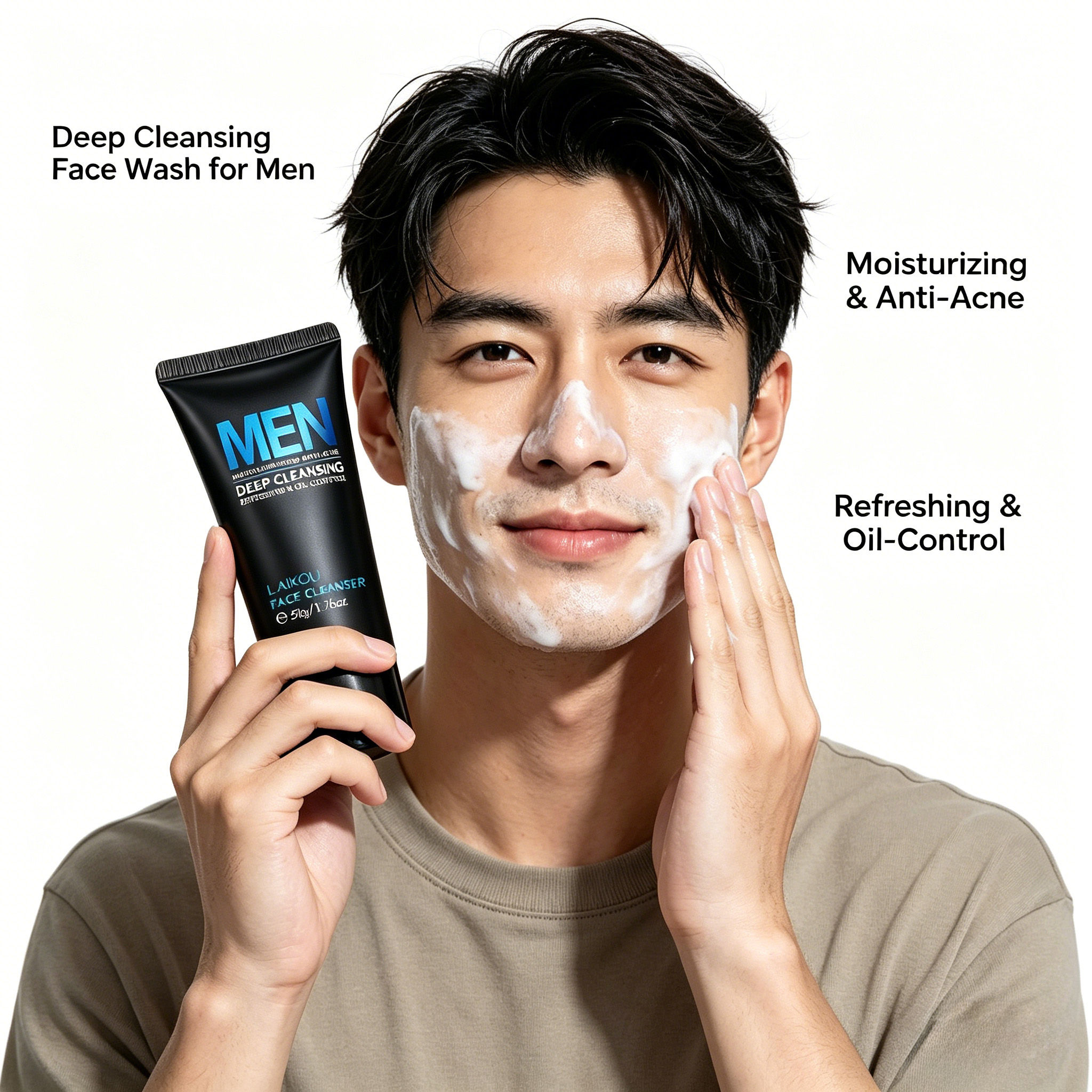 LAIKOU Gel de Limpeza Facial Masculino 50g Limpeza Profunda Controle de Oleosida