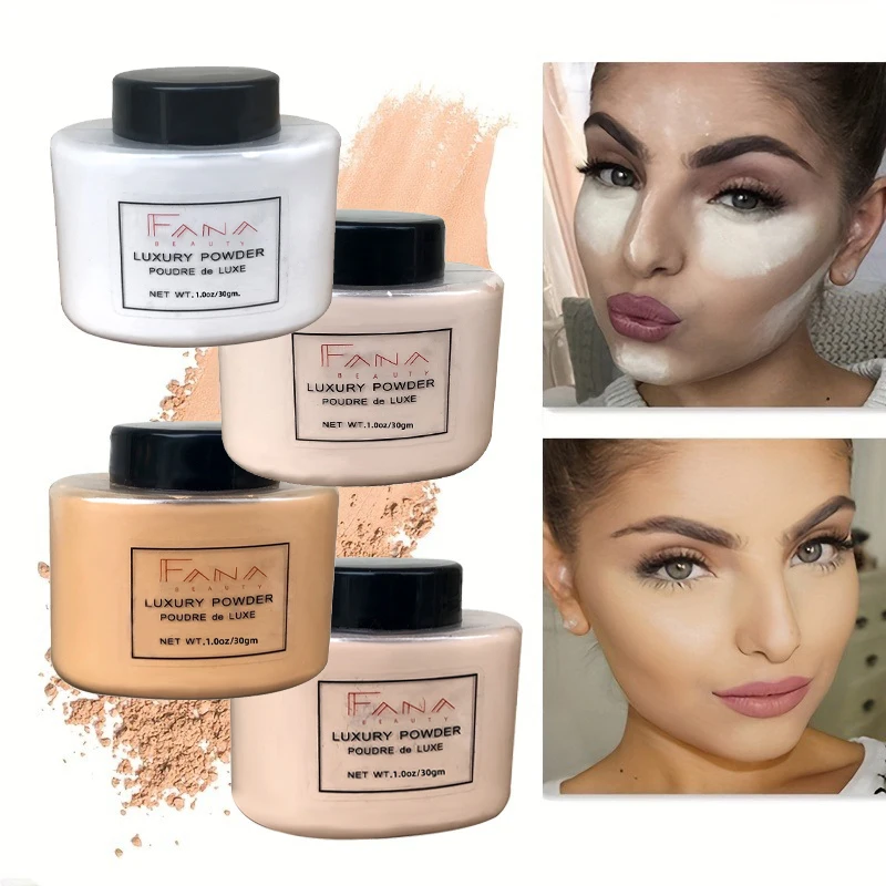 Pó compacto de luxo em 4 cores para mulheres, base facial em pó banana, frasco d