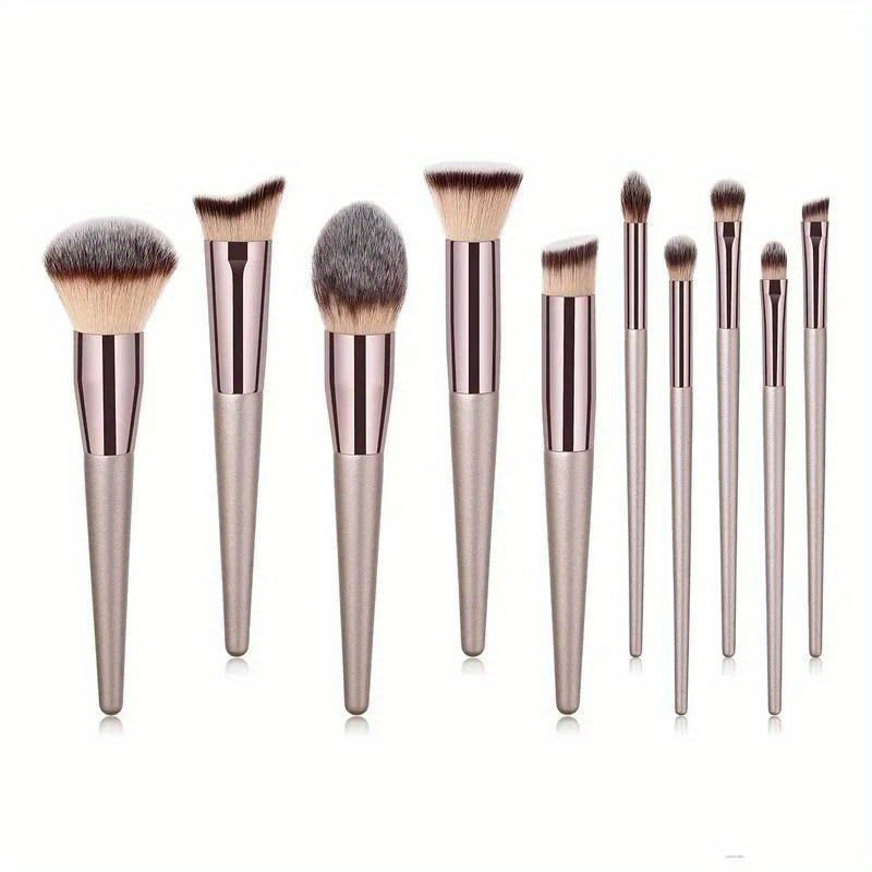Miniatura: Conjunto completo de 10 pincéis de maquiagem na cor champanhe dourado, incluindo
