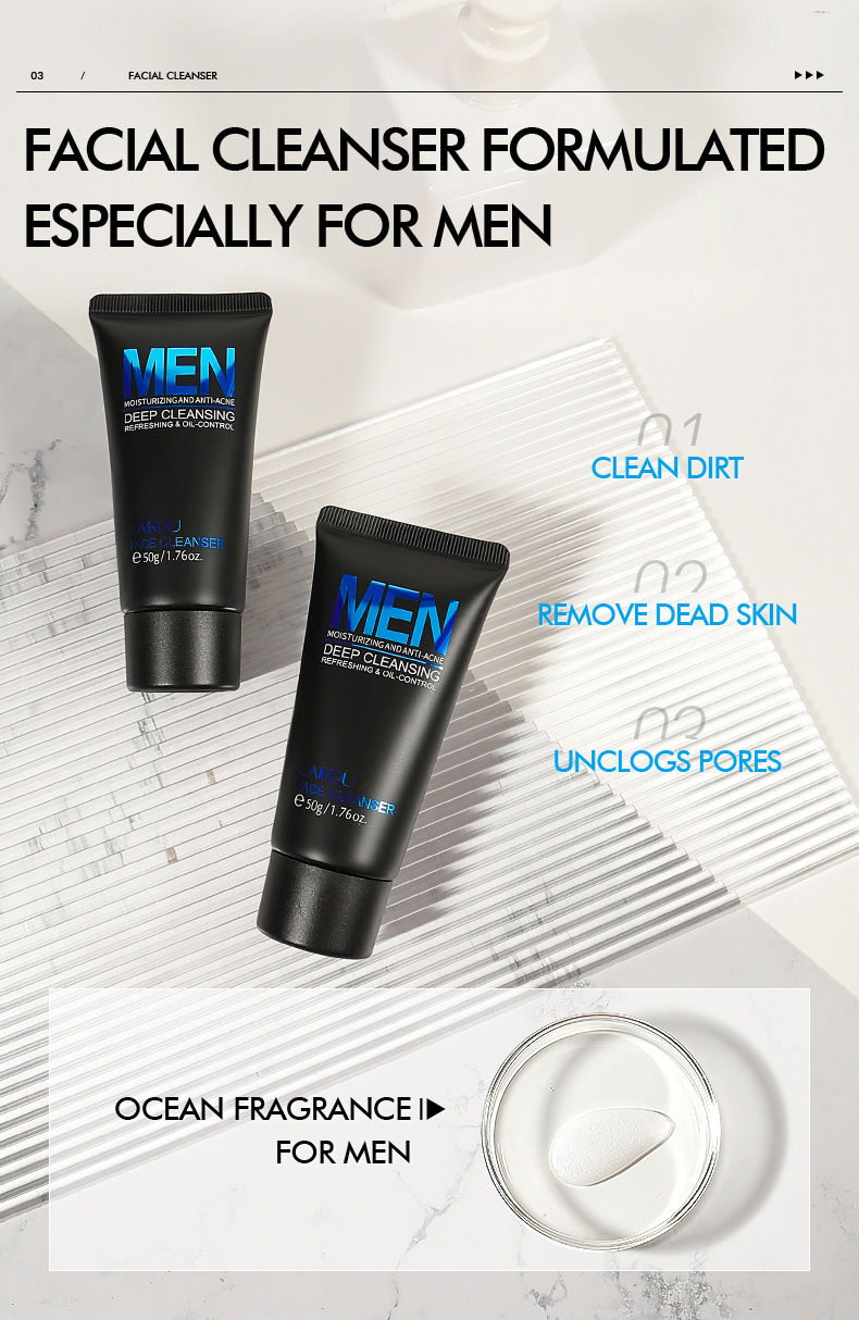 Miniatura: LAIKOU Gel de Limpeza Facial Masculino 50g Limpeza Profunda Controle de Oleosida
