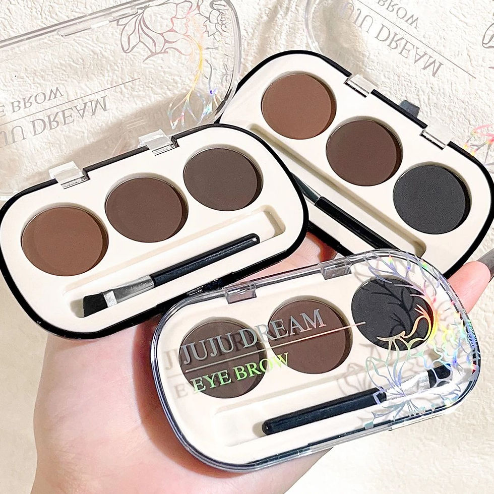 Miniatura: Paleta de pó para sobrancelhas com 3 cores e pincel para sobrancelhas.