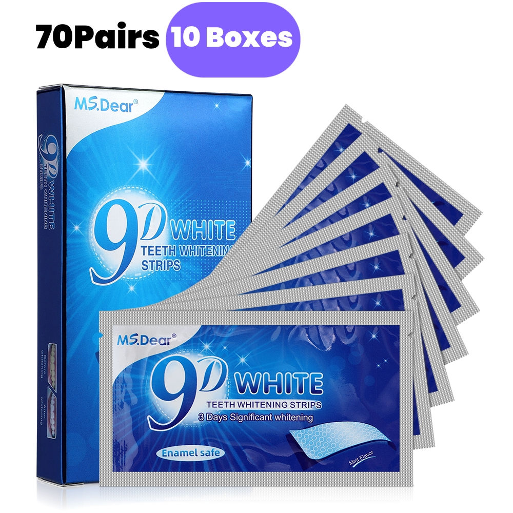 Fitas de limpeza dental 9D Gel White para higiene bucal.