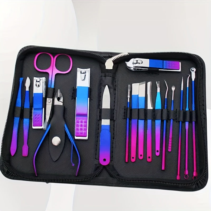 Kit profissional de manicure e pedicure em aço inoxidável com 9 a 18 peças.
