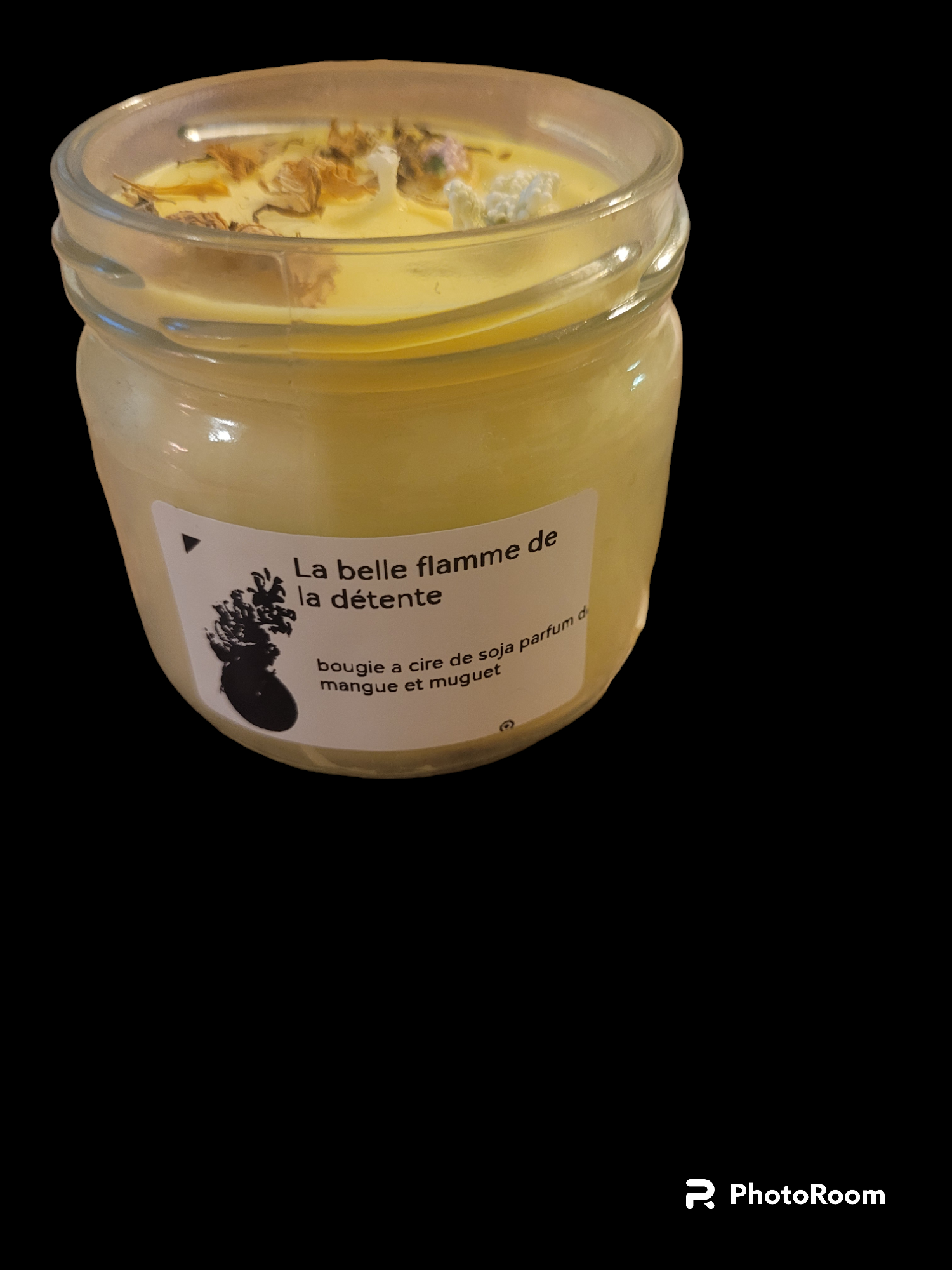 Bougie a cire de soja parfum de mangue et muguet