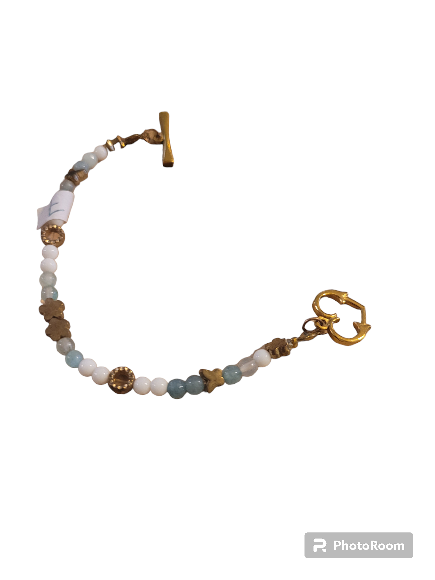 Bracelet 17 cm  bleu or blanc