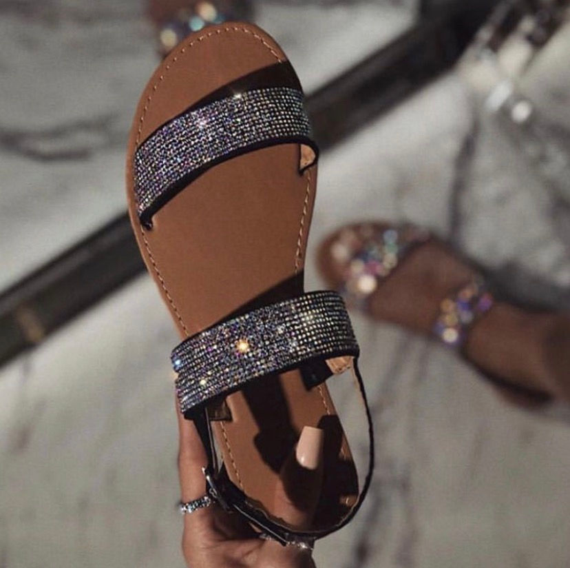 Thumbnail: Rhinestone Flat Sandals 