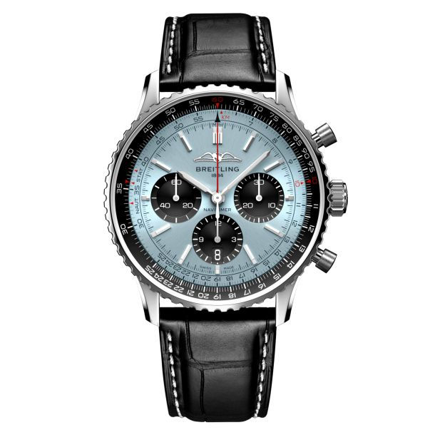Breitling Navitimer B01 Chronograph 43 Blue Dial Black Leather Strap Watch - AB0