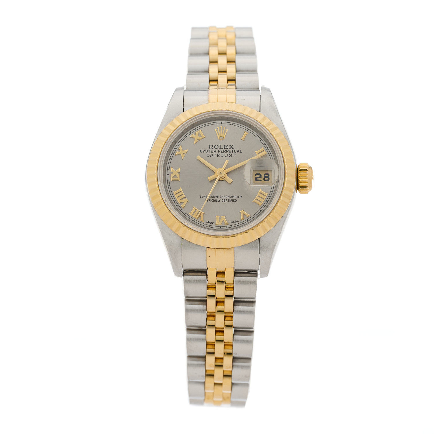 ROLEX Stainless Steel 18K Yellow Gold 26mm Oyster Perpetual Datejust Watch Rhodi