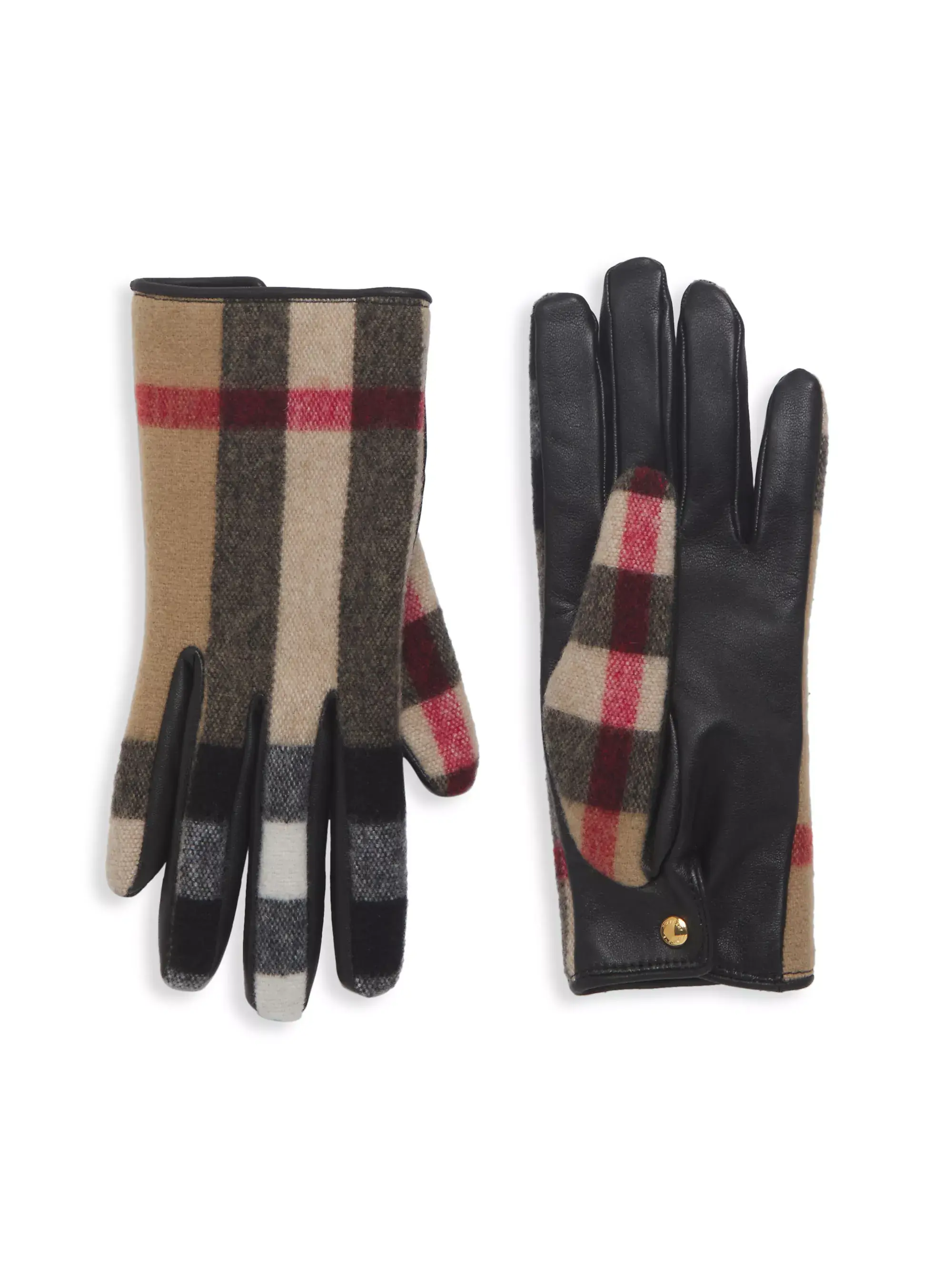 Burberry  Check Wool & Leather Gloves