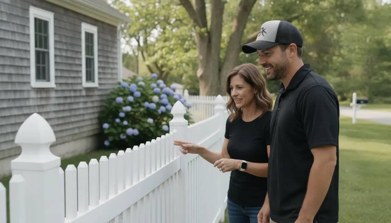 Northstar Fence and Rail specialist discussing a residential fence with a homeowner