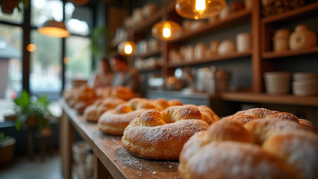 Close-up view of a cozy family-run bakery