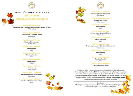 Program aktivit na říjen AZYLOVÉHO DOMU A NÍZKOPRAHOVÉHO DENNÍHO CENTRA