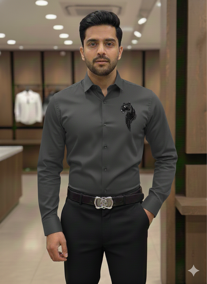 Thumbnail: 100% Cotton Embellished Panther Party Shirt