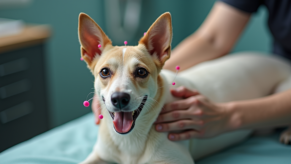 High angle view of a pet receiving acupuncture therapy