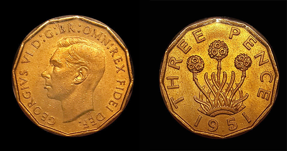 Great Britain 1951 3 Pence , Rare, Semi-Key Date, Low Mintage, Choice Unc