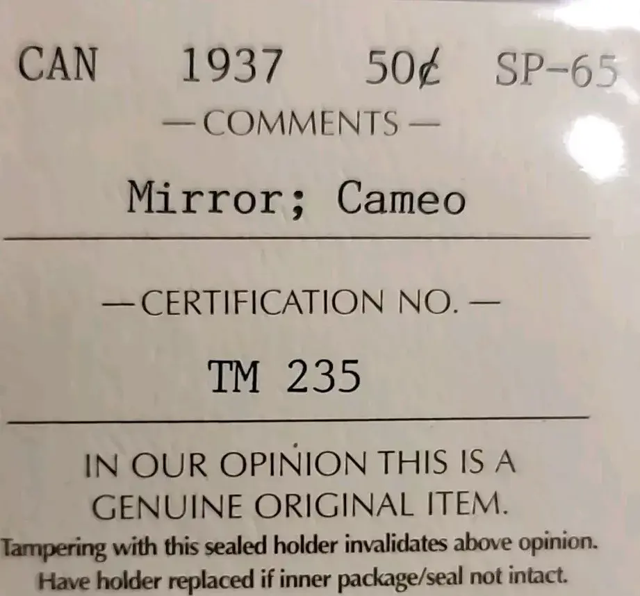 Thumbnail: Canada 1937 50 Cents Superb Proof, Mirror Cameo SP65 PQ Mtg 100, Few High Grade