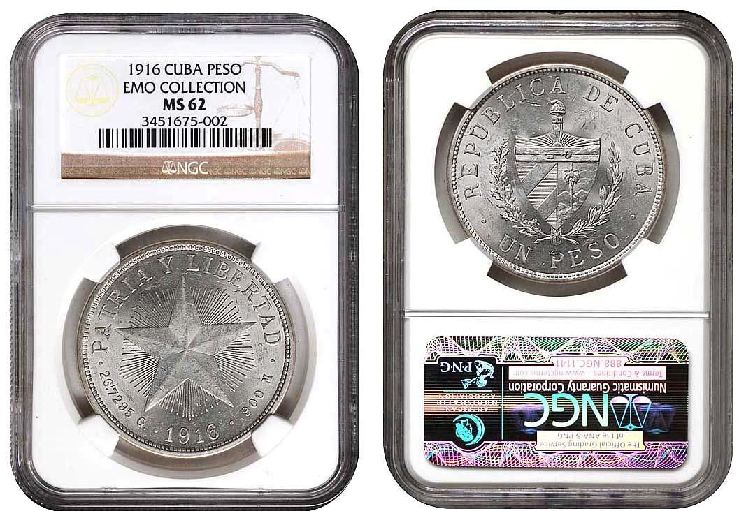 Cuba 1916 Peso, Extremly Rare High Grade NGC 62 PQ