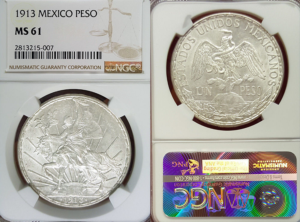 Mexico 1913 Peso, Rare High Grade, Beauty, NGC 61 PQ,Sharp Detail, Luster Fields