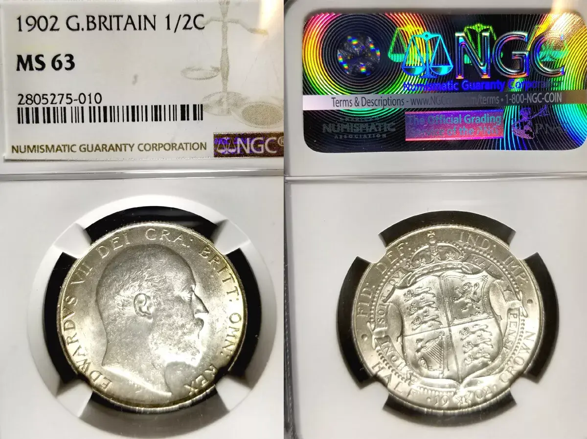 Gt. Britain 1902 Half Crown, Rare Grade NGC 63 PQ Brilliant/Luster/Sharp Detail