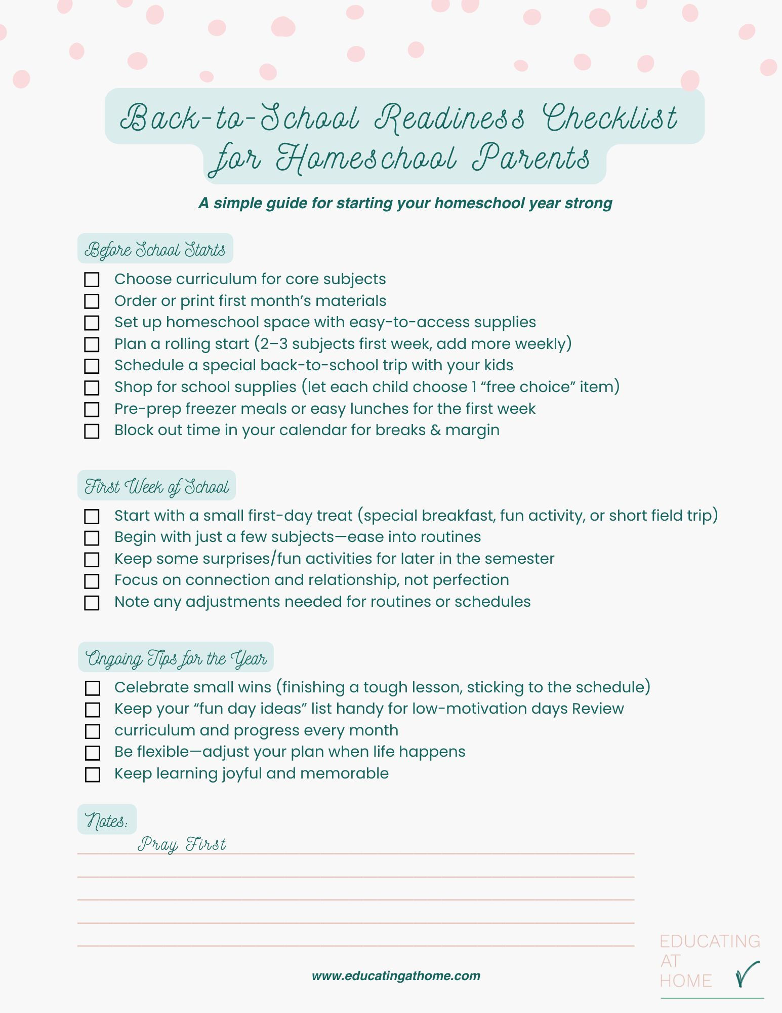 Back-to-School Week Checklists