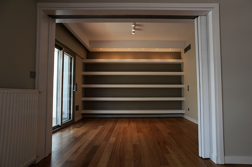 Built in shelves in the renovated bedroom