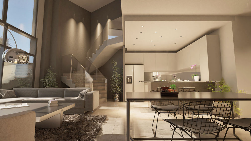 interior 3d rendering with modern furniture and design 