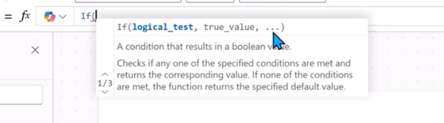 Power Apps If function showing logical test and true value syntax