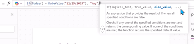Power Apps If function example comparing Today() with DateValue to return a result