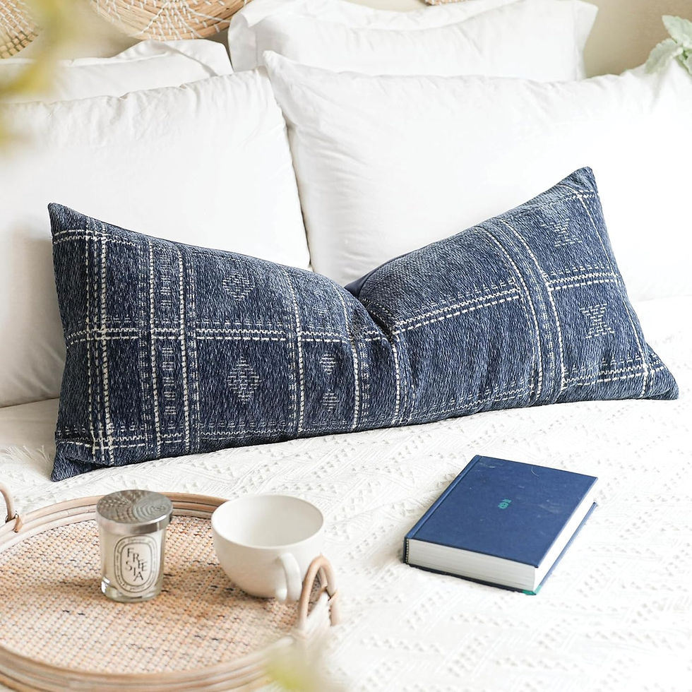 blue chenille lumbar pillow