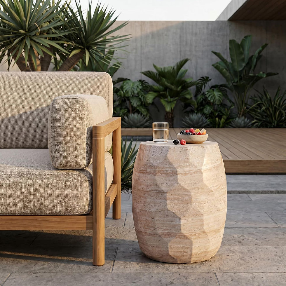 barrel travertine end table
