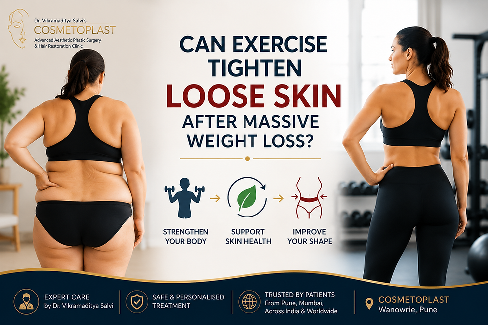 Can Exercise Tighten Loose Skin After Massive Weight Loss?explained by Dr Vikramaditya Salvi Cosmetoplast Pune